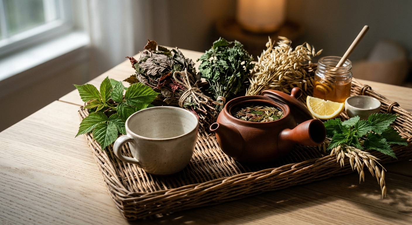 Third Trimester Pregnancy Tea: Raspberry Leaf, Nettle, and Oatstraw for Labor Preparation and Nourishment
