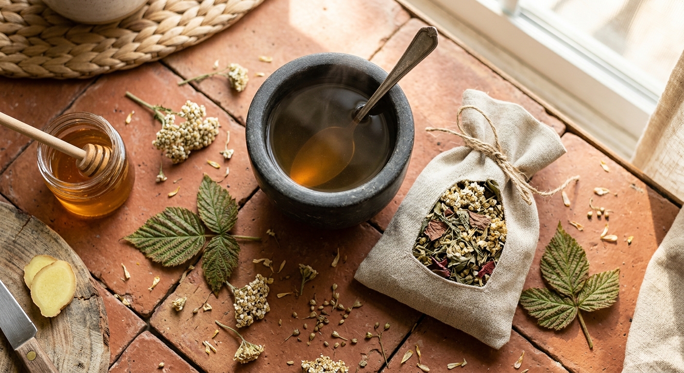 Heavy Period Herbal Tea: Yarrow, Raspberry Leaf, and Shepherd's Purse for Menstrual Support
