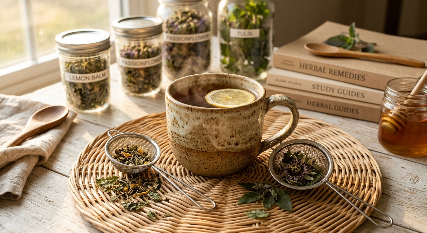 Exam Stress Relief Tea: A Calming Blend of Lemon Balm, Passionflower, and Tulsi