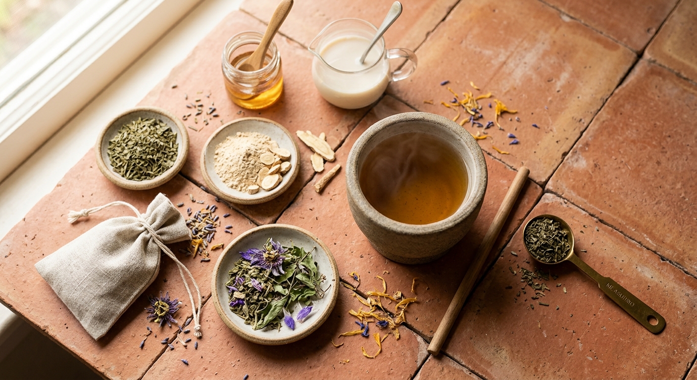 Meditation Tea Ritual: A Calming Blend of Tulsi, Ashwagandha ' Passionflower