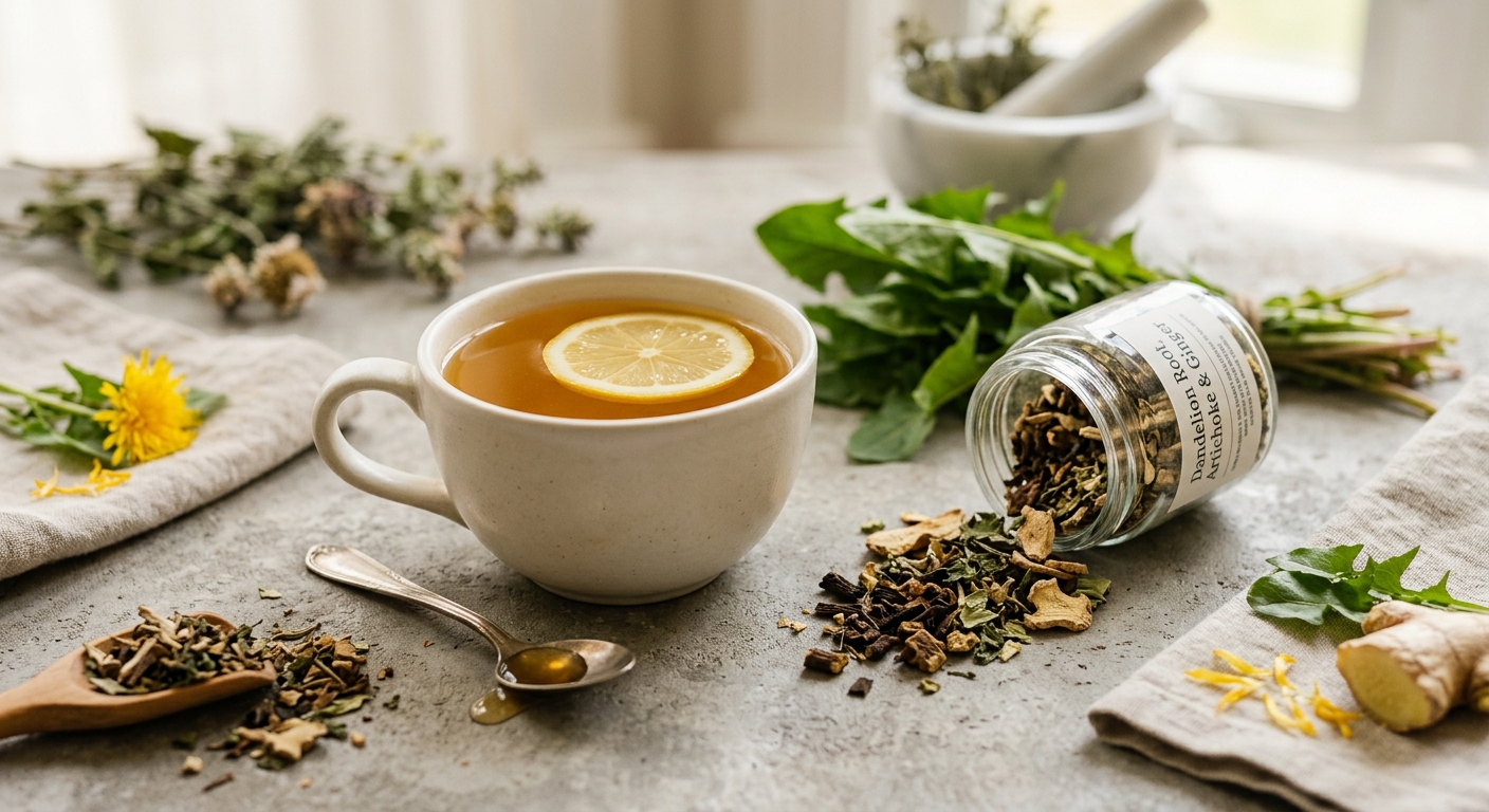 Bile Flow Stimulating Tea: Dandelion, Artichoke ' Ginger for Digestive Clarity
